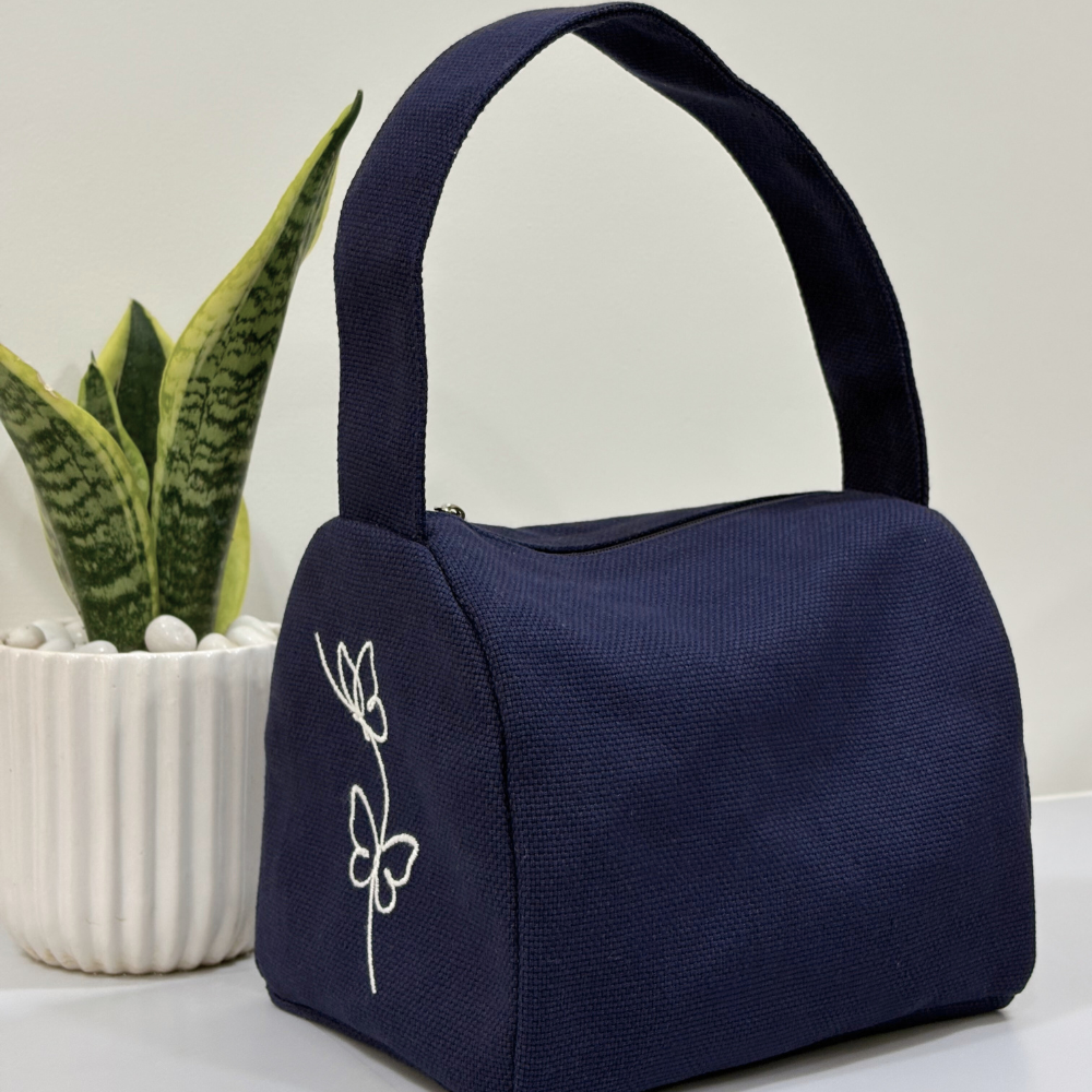 Butterfly Embroidered Lunch Bag – Blue