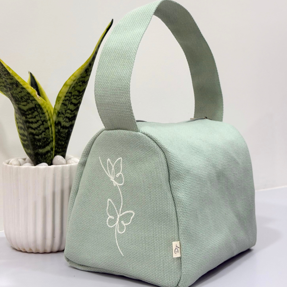 Butterfly Embroidered Lunch Bag – Green