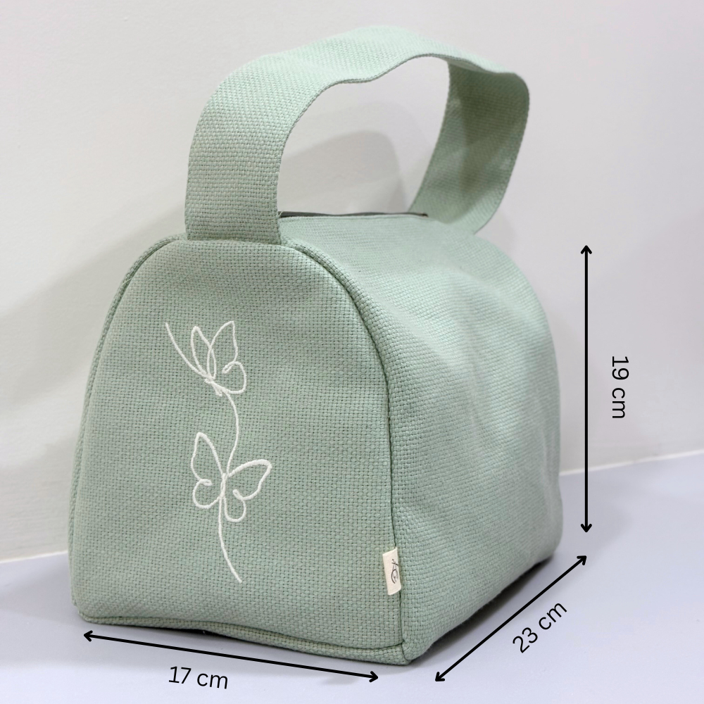 Butterfly Embroidered Lunch Bag – Green