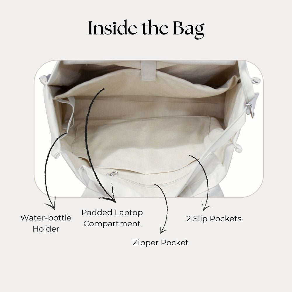 Beige Striped Office Tote