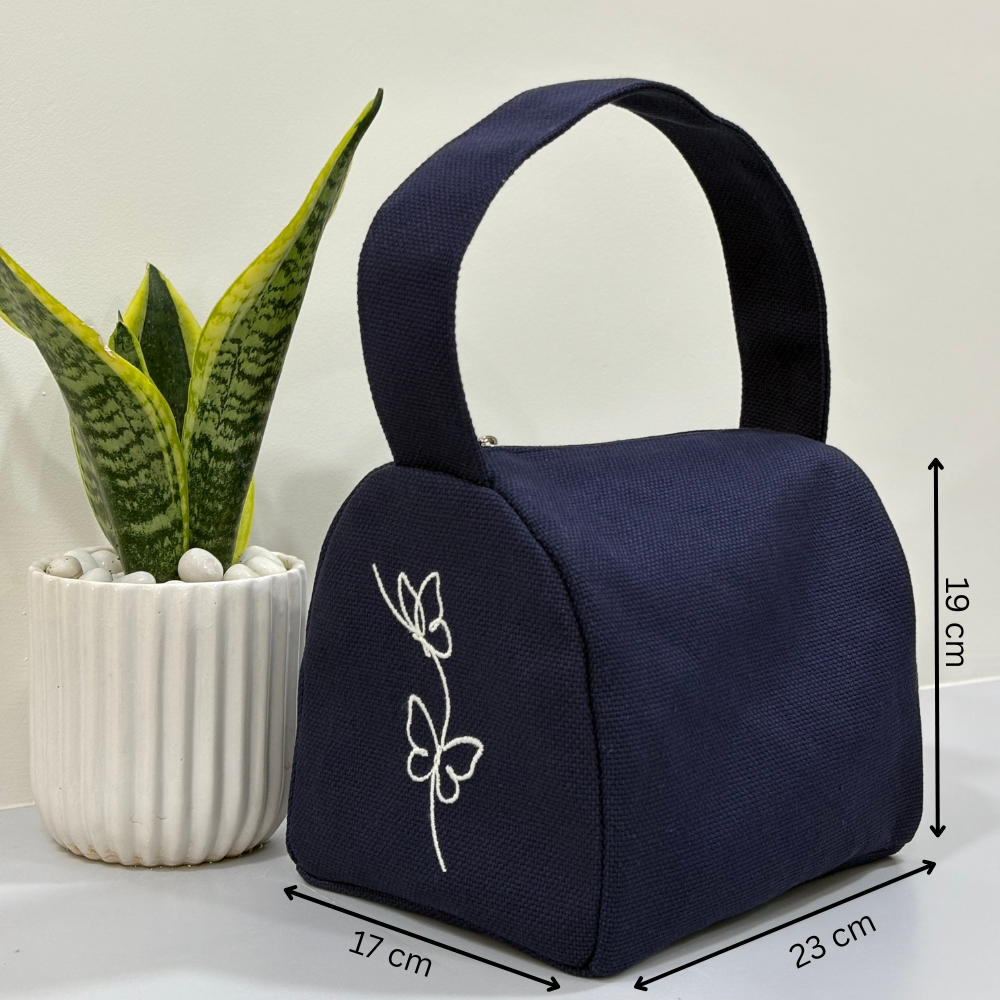 Butterfly Embroidered Lunch Bag – Blue