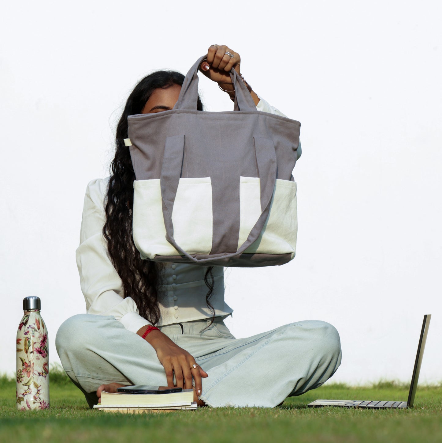 Grey Colourblock Multi-utility Bag