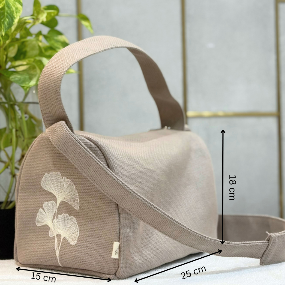Dual- Handled Embroidered Sling Bag – Beige