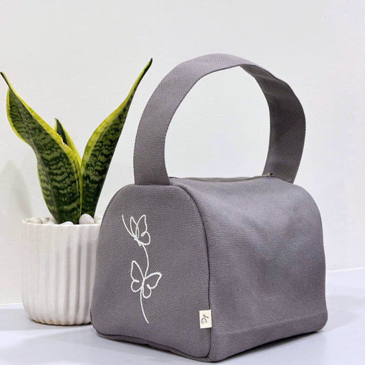 Butterfly Embroidered Lunch Bag – Grey