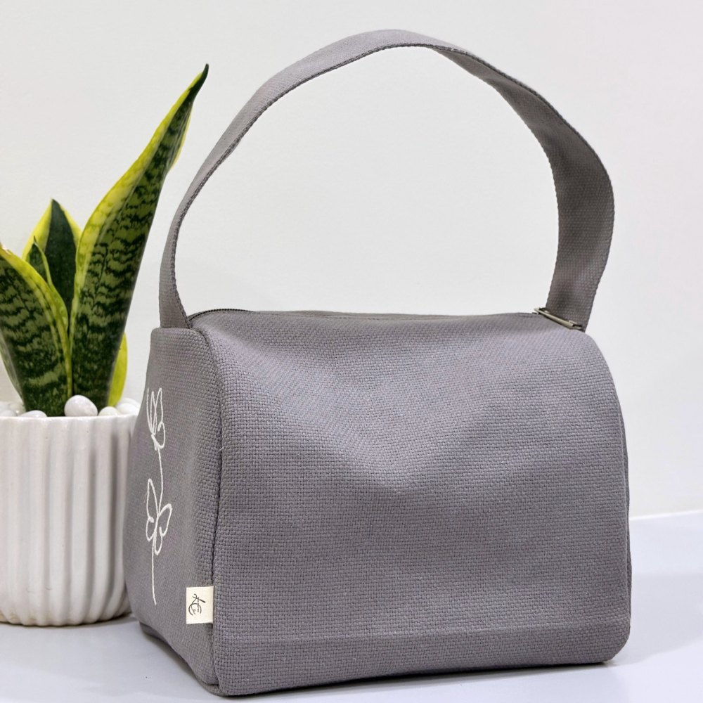 Butterfly Embroidered Lunch Bag – Grey
