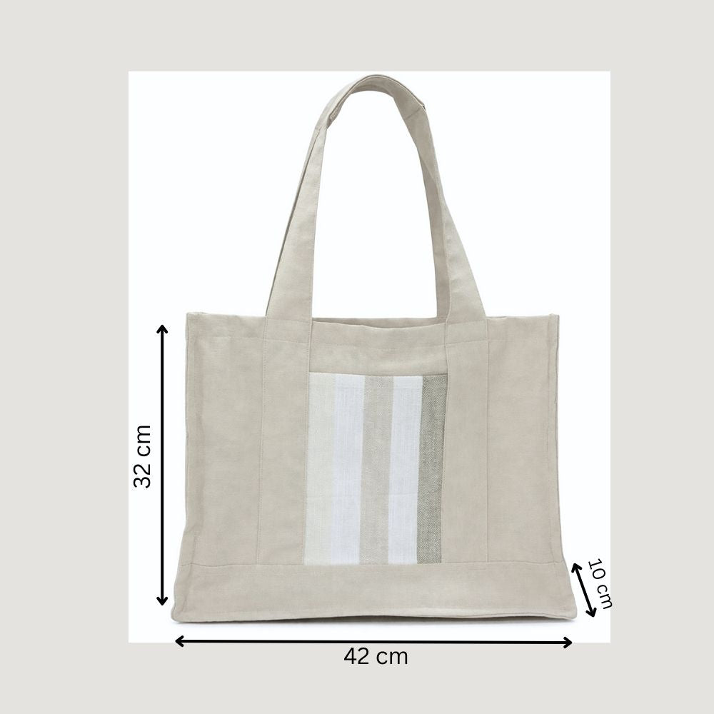 Beige Striped Office Tote