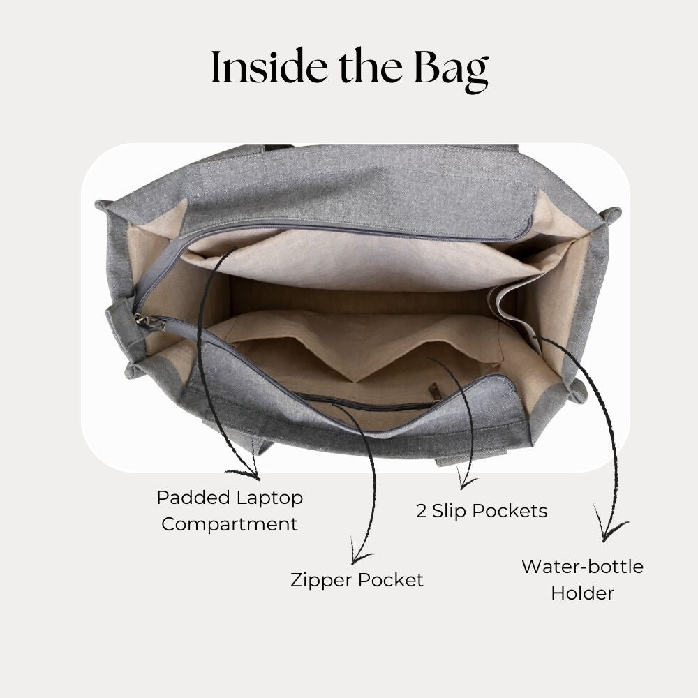 Grey Striped Office Tote