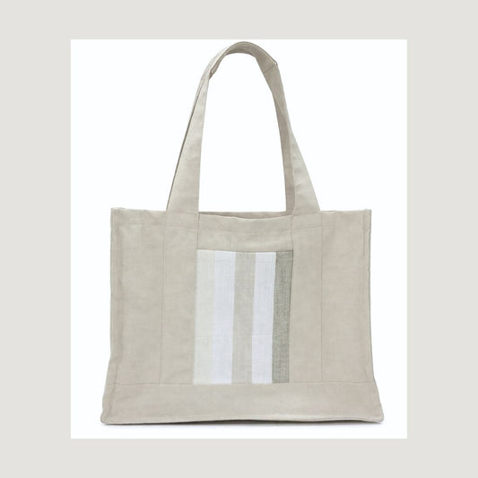 Beige Striped Office Tote