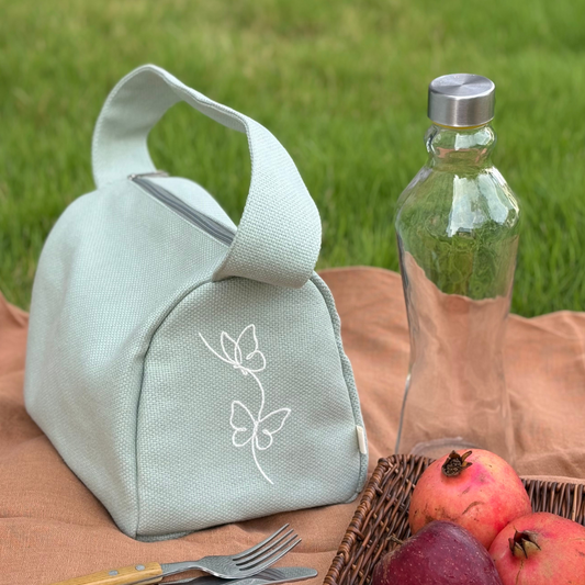 Butterfly Embroidered Lunch Bag – Green