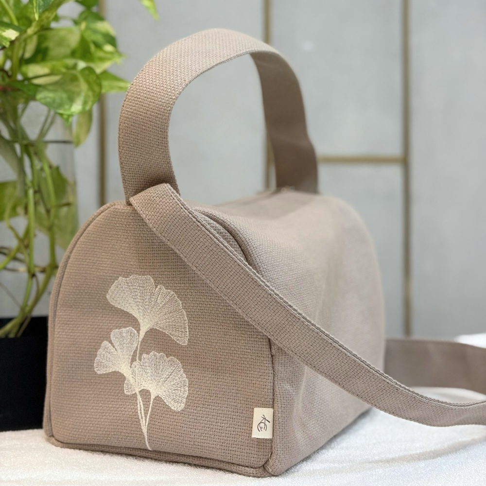 Dual- Handled Embroidered Sling Bag – Beige