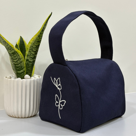 Butterfly Embroidered Lunch Bag – Blue