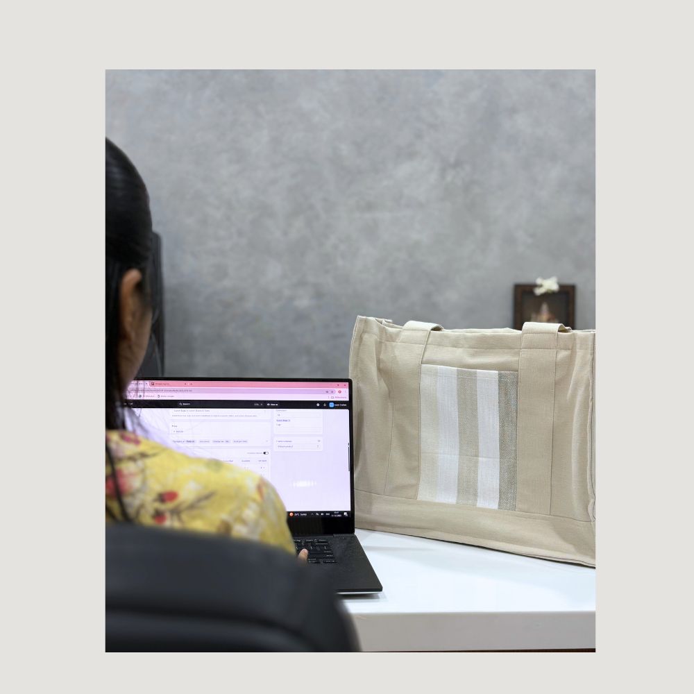 Beige Striped Office Tote