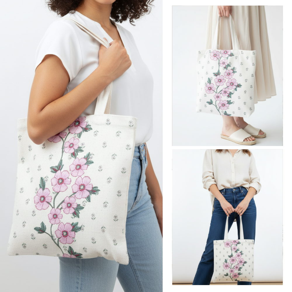 Pink Blossom Floral Printed Tote