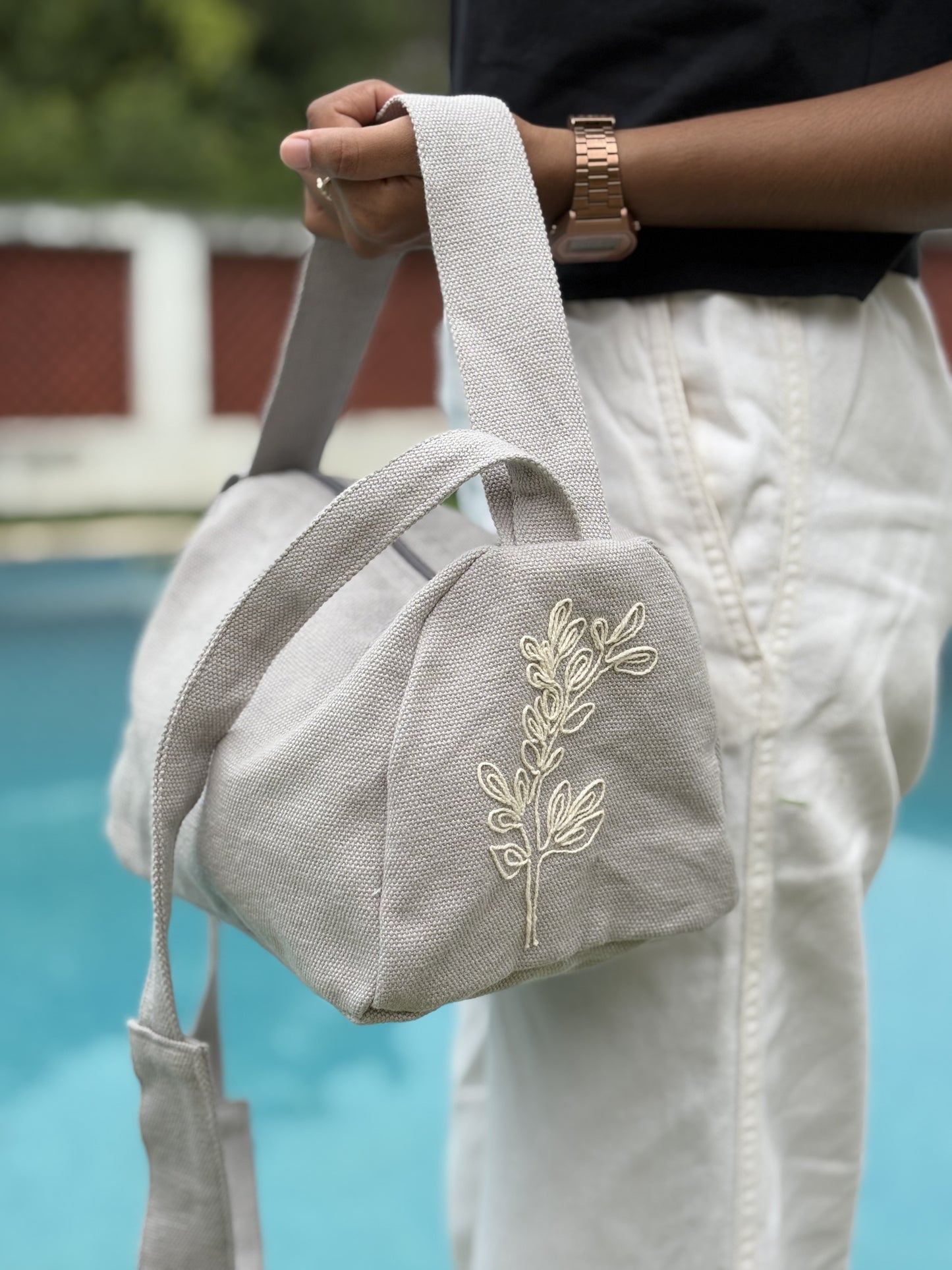 Embroidered Dual-Handle Sling bag