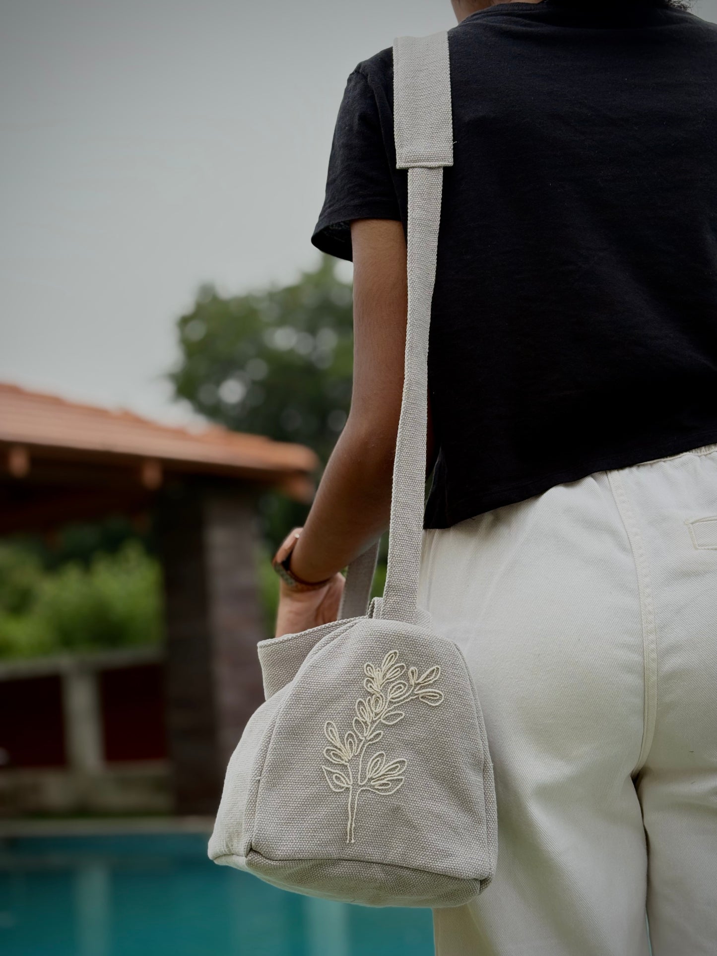 Embroidered Dual-Handle Sling bag
